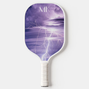 Purple Sky Lightning Strikes Monogrammed Pickleball Paddle