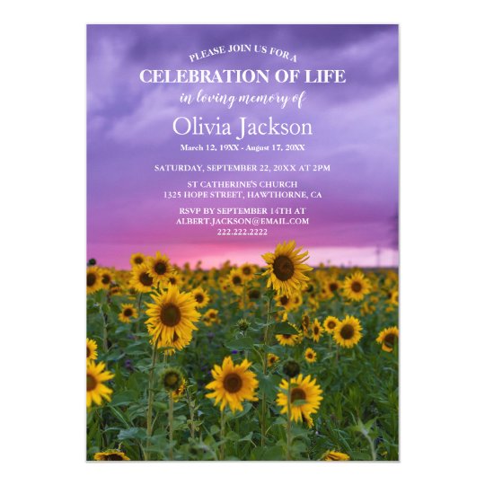 Purple Sky & Sunflowers | Celebration of Life Invitation | Zazzle.com