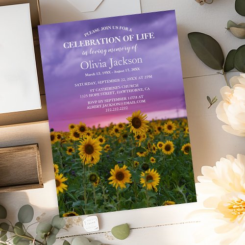 Purple Sky  Sunflowers  Celebration of Life Invitation