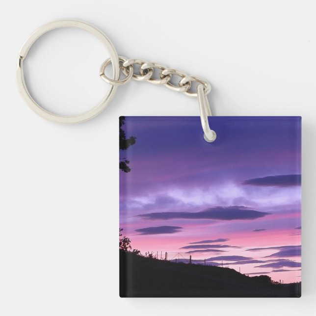 Purple Sky Sunset Dramatic Clouds Evening Scenic Keychain (Front)