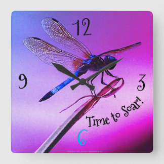 *'Purple Skye Dragonfly' design Square Wall Clock