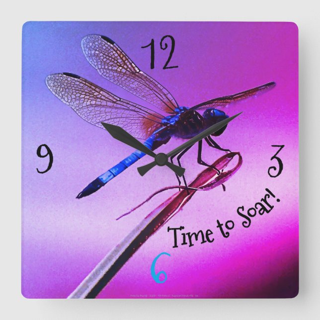 *'Purple Skye Dragonfly' design Square Wall Clock (Front)