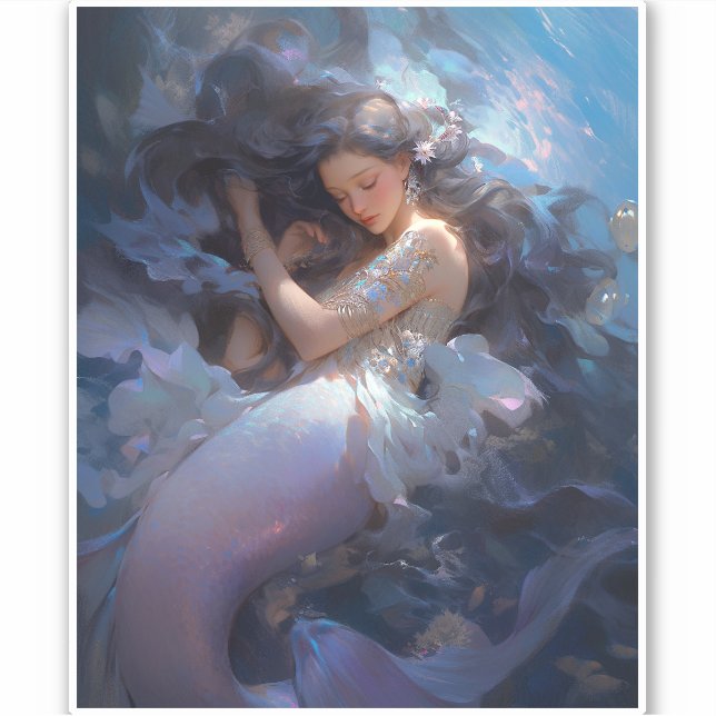 Purple Sleeping Mermaid Fantasy Art Sticker (Front)