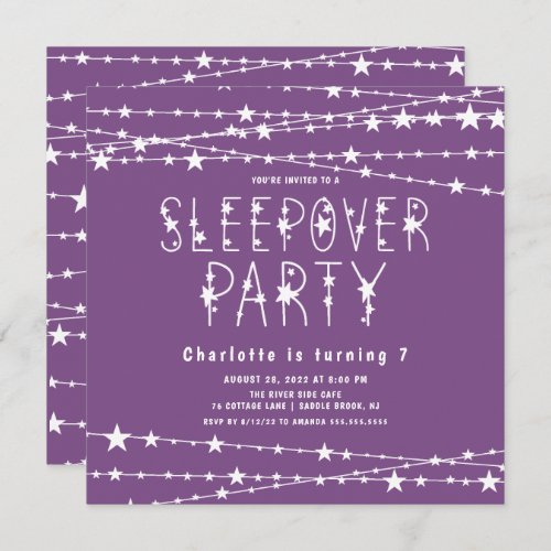 Purple Sleepover Birthday Party Invitation