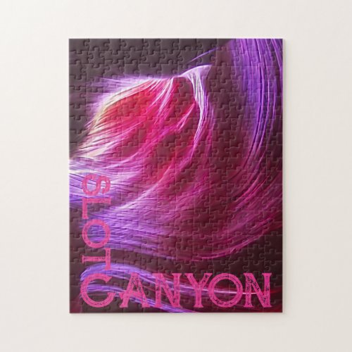 Purple Slot Canyon Pink Text or Your Photo  Text  Jigsaw Puzzle
