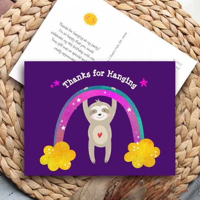 Purple Sloth Boho Rainbow Birthday Cute Thank You Postcard (Creator Uploaded)