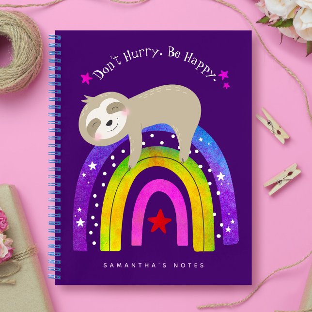 Purple Sloth on Rainbow Don’t Hurry Be Happy Cute Notebook (Creator Uploaded)