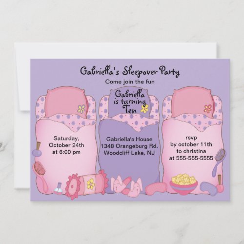 Purple Slumber Birthday Party Invitation