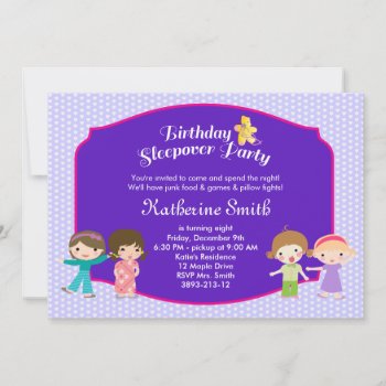 Purple Slumber Birthday Party Invitation by thepapershoppe at Zazzle