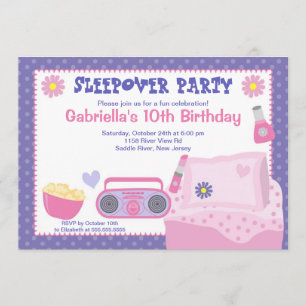 Purple Slumber Party Fun Birthday Invitation
