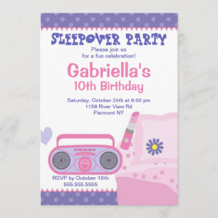 Purple Slumber Party Fun Birthday Invitation