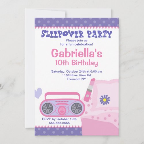 Purple Slumber Party Fun Birthday Invitation
