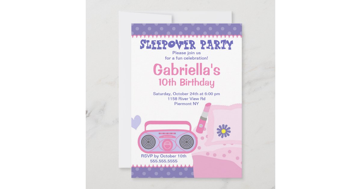 Purple Slumber Party Fun Birthday Invitation