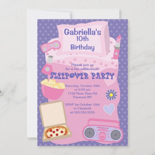 Purple Slumber Party Fun Birthday Invitation