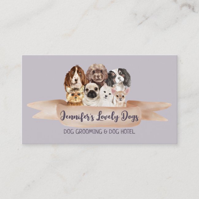 Purple Small Puppy Dog Grooming Business Card