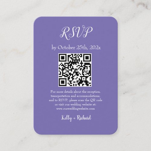 Purple Small Vertical Wedding RSVP QR Code Enclosure Card