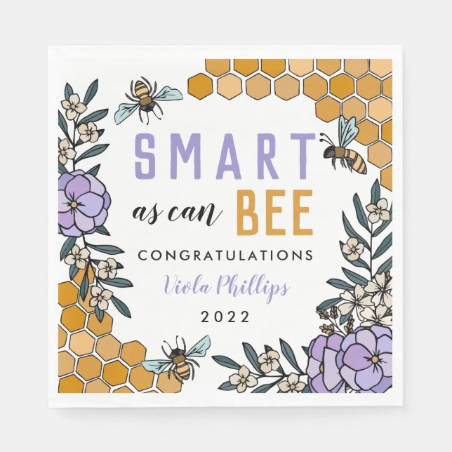 Purple Smart as can Bee Graduation Party Napkins (Front)