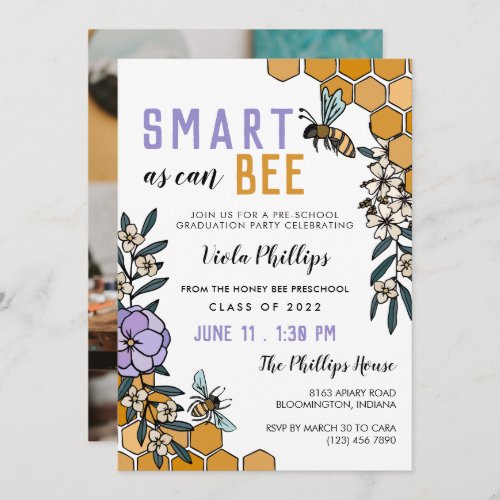 Purple Smart As Can Bee Preschool Graduation Invitation