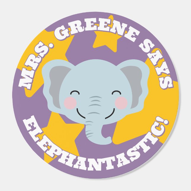 Purple Smiling Elephant Teacher Says Elephantastic Classic Round Sticker (Single)