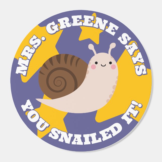 Purple Smiling Snail Teacher Says You Snailed It Classic Round Sticker (Single)