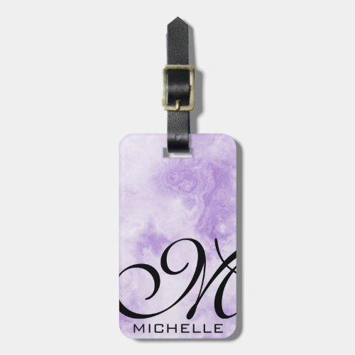 Purple Smoked Marble Script Monogrammed Luggage Tag