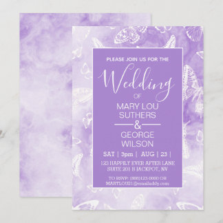 Purple Smokey Marble Butterflies Wedding Invitation