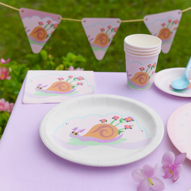 Purple Snail with Flower Shell Paper Plates (Creator Uploaded)
