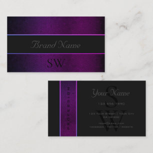 Purple Snake Dark Gray Colored with Black Monogram Business Card