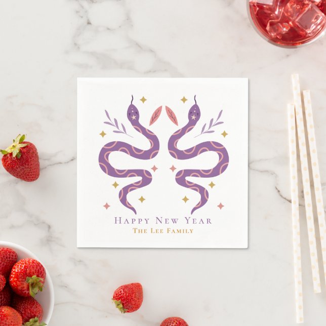 Purple Snake & Mushroom Chinese New Year Party Napkins (Insitu)