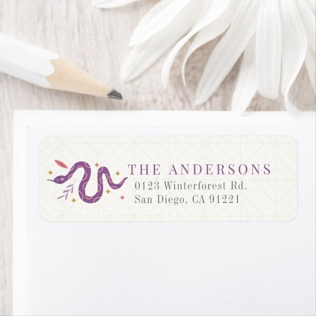 Purple Snake Zodiac New Year Return Address Label (Insitu)