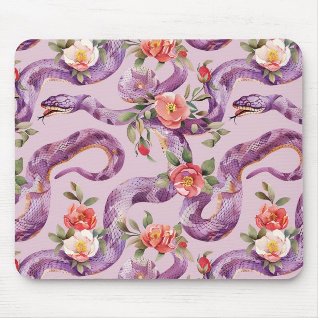 Purple Snakes Red Cream Flowers Mouse Pad (Front)