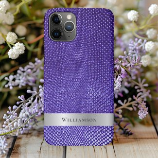 Purple Snakeskin Digital Leather Silver Metal