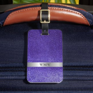 Purple Snakeskin Leather Silver Metal Monogram