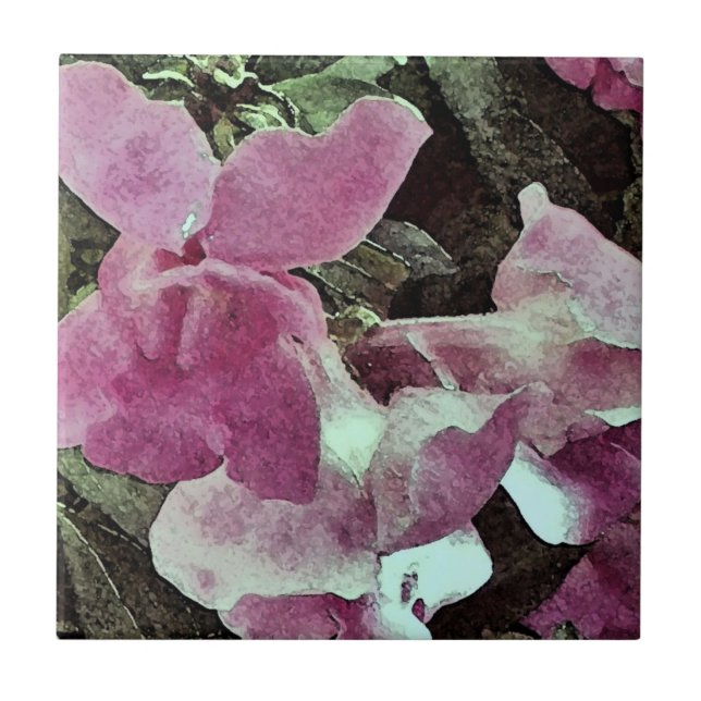 Purple snapdragons in watercolor ceramic tile (Front)