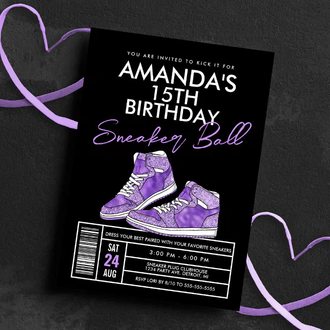 Purple Sneaker Ball Birthday Invitation Zazzle
