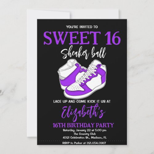 Purple Sneaker Bash Birthday Party Invitation