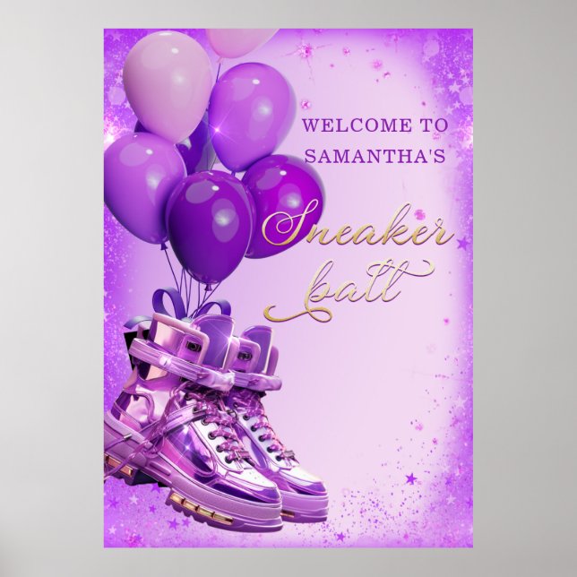 Purple Sneakerhead Welcome Birthday Party Sign (Front)