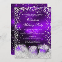 Purple Snow Bauble Christmas Holiday Party Invitation