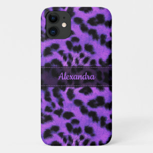 Purple Snow Leopard Skin Print, Name Personalized iPhone 11 Case
