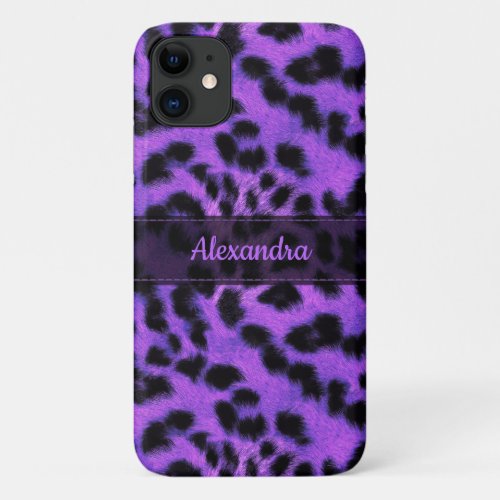 Purple Snow Leopard Skin Print Name Personalized iPhone 11 Case