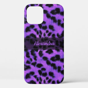 Purple Snow Leopard Skin Print, Personalized name iPhone 12 Case