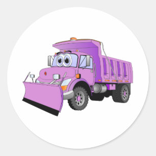 Purple Snow Plow Cartoon Classic Round Sticker