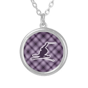 Purple Snow Skiing Silver Plated Necklace