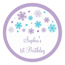 Purple Snowflake 1st Birthday Classic Round Sticker