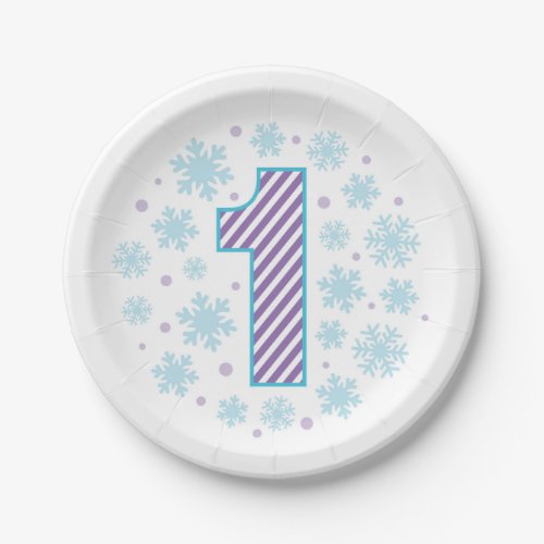 Purple Snowflake 1st Birthday Paper Plates