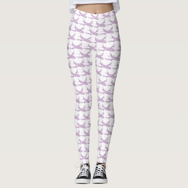 Purple Snowflake Airplane -  Leggings (Front)