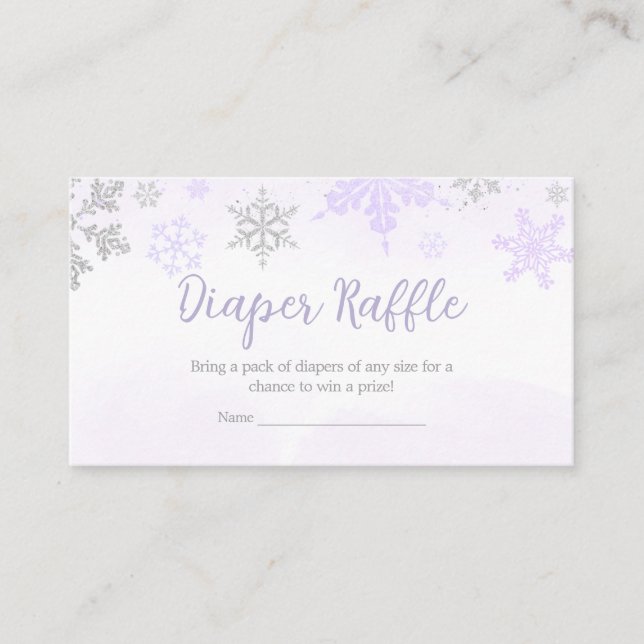 Purple Snowflake Baby Shower Diaper Raffle Enclosure Card (Front)