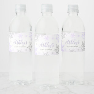 Purple Snowflake Baby Shower Water Bottle Label