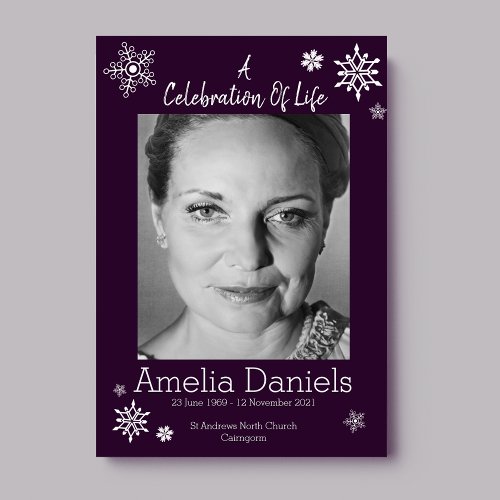 Purple Snowflake Celebration Of Life Photo Card