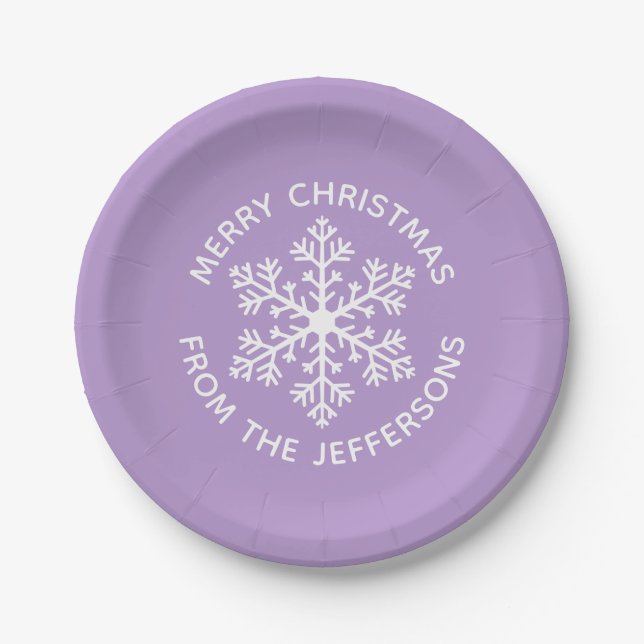 Purple Snowflake Christmas Paper Plates (Front)